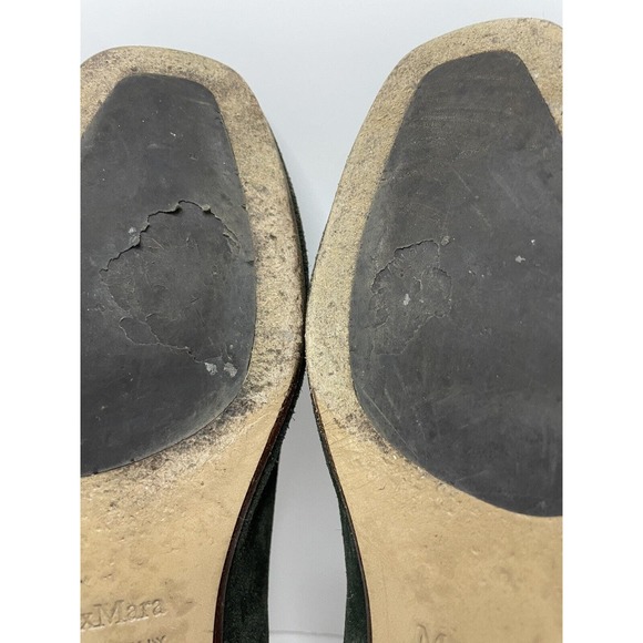 Max Mara Loafers Square Toe Suede Green Flats Women's Size 37 US 6.5 FLAW - Picture 12 of 12